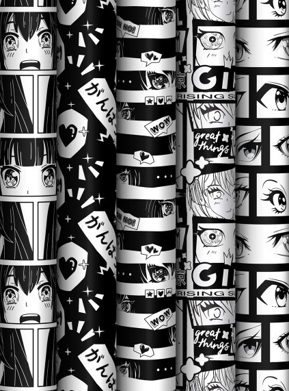 Упаковочная бумага глянц. 70х100 см, MESHU. Anime, 80 г;м2, ассорти, 5 дизайнов, MS_62813