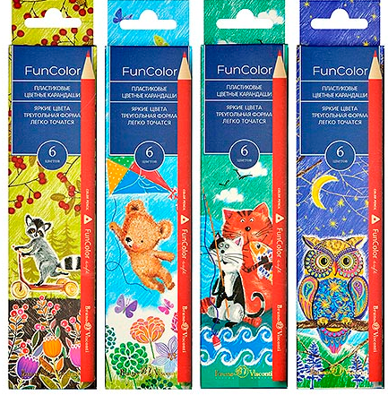 Карандаши ' Bruno Visconti ' Funcolor 6 цв , трехгранные , дизайн в ассортименте, 30-0065