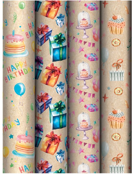 Упаковочная бумага крафт 70х100 см, MESHU 'Happy birthday', 70 г;м2, ассорти, MS_62814