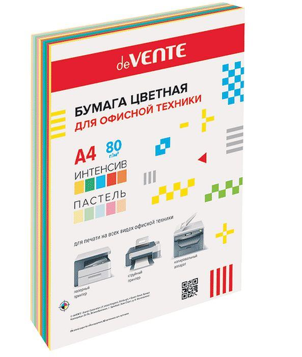 Бумага цветная для офисной техники 'deVENTE' , А4 , 20 листов , неоновые цвета, (5 цветов), 2072225