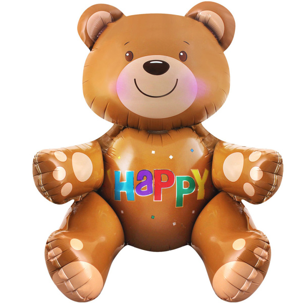 Шар (22''/56 см) Фигура 3D,Сидячий мишка, Коричневый, 15198
